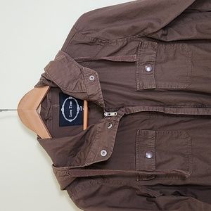 Love Tree Woman's Dark Brown Lightweight Zipper Long Jacket, Cinch Waist & Hood